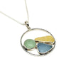 Sea Marble with Aqua & Amber Sea Glass Hoop Pendant on Sterling Chain