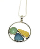 Sea Marble with Aqua & Amber Sea Glass Hoop Pendant on Sterling Chain