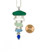 Green, Aqua & Blue Sea Glass and Sea Pottery with Quartz Crystal 5 Piece Stacked Pendant