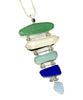 Textured Green, Aqua & Blue with Quartz Crystal 5 Piece Stacked Pendant