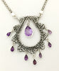 Antique Lace Cast in Sterling Silver with Faceted Amethyst Charm Necklace