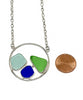 Aqua, Cobalt Blue and Green Sea Glass Hoop Necklace