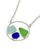Aqua, Cobalt Blue and Green Sea Glass Hoop Necklace