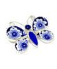 Butterfly Pin Blue & White Vintage Floral Pottery with Blue Sea Glass