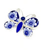 Butterfly Pin Blue & White Vintage Floral Pottery with Blue Sea Glass