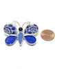 Butterfly Pin Blue & Gold Vintage Floral Pottery with Textured Blue Sea Glass