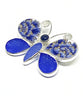 Butterfly Pin Blue & Gold Vintage Floral Pottery with Textured Blue Sea Glass