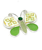 Butterfly Pin Green & Gold Patterned Vintage Pottery with Shades of Green Sea Glass