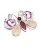 Butterfly Pin with Pink Floral Vintage Pottery with Red & Pink Sea Glass