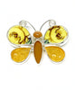Butterfly Pin with Bold Yellow Vintage Pottery and Amber Sea Glass