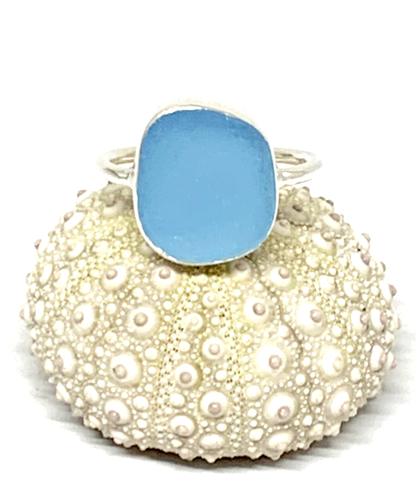 Aqua Sea Glass Ring - Size 10