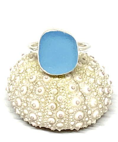 Aqua Sea Glass Ring - Size 10