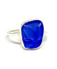 Flower Textured Blue Sea Glass Ring - Size 10