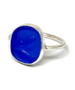 Leaf Pattern Blue Sea Glass Ring - Size 10