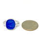 Leaf Pattern Blue Sea Glass Ring - Size 10