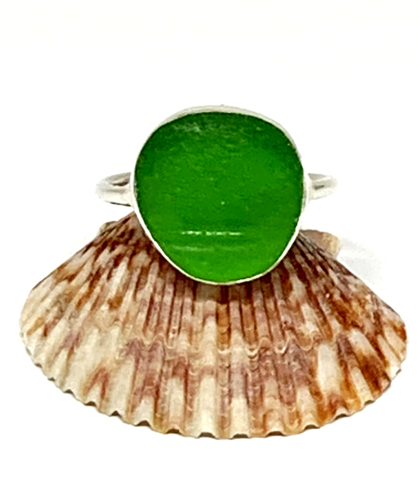 Textured Green Sea Glass Ring - Size 10