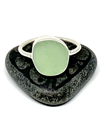 Soft Sage Green Sea Glass Ring - Size 10