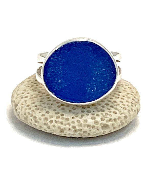 Cobalt Sea Glass Split Band Unisex Ring - Size 7