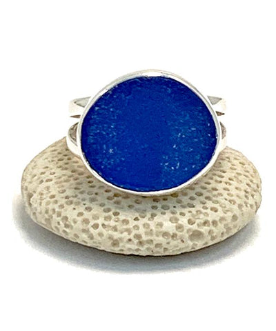 Cobalt Sea Glass Split Band Unisex Ring - Size 7