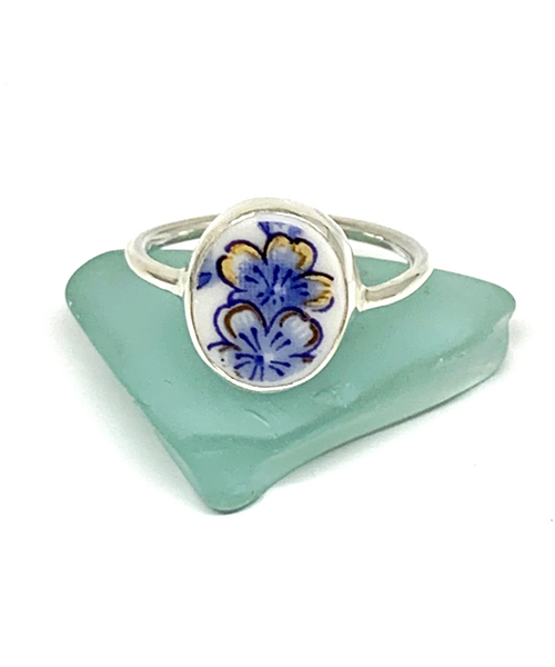 Blue with Gold Flowers Vintage Pottery 
