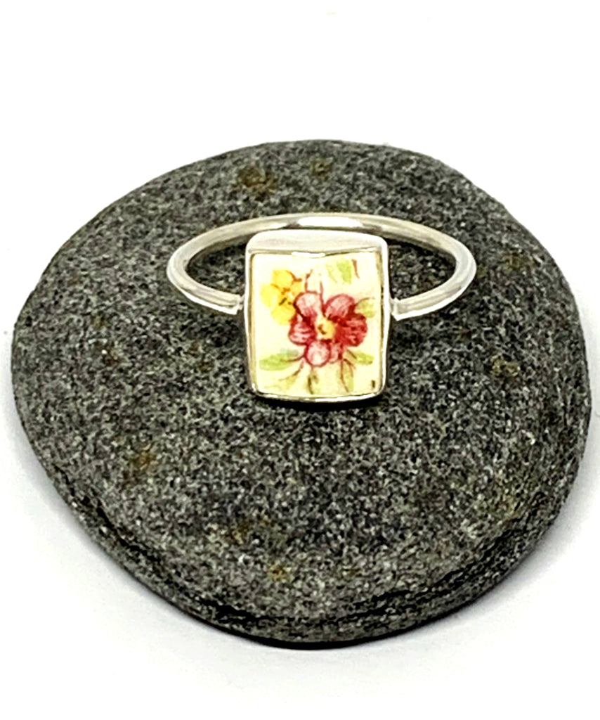 Pink & Yellow Flower Vintage Pottery Rectangle 