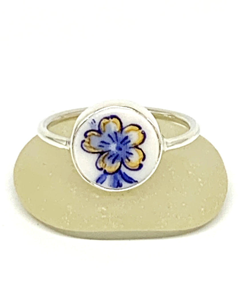 Blue and Gold Flower Vintage Pottery Round 