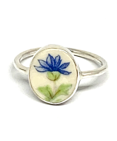 Blue Flower Vintage Pottery Oval 
