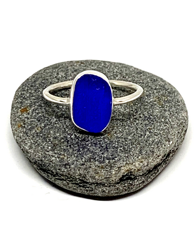 Line Textured Cobalt Blue Sea Glass 