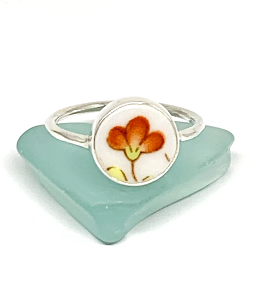 Orange Flower Bud Vintage Pottery Oval 