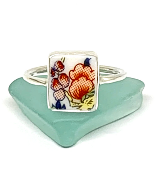 Orange and Pink Flowers Vintage Pottery Rectangle 