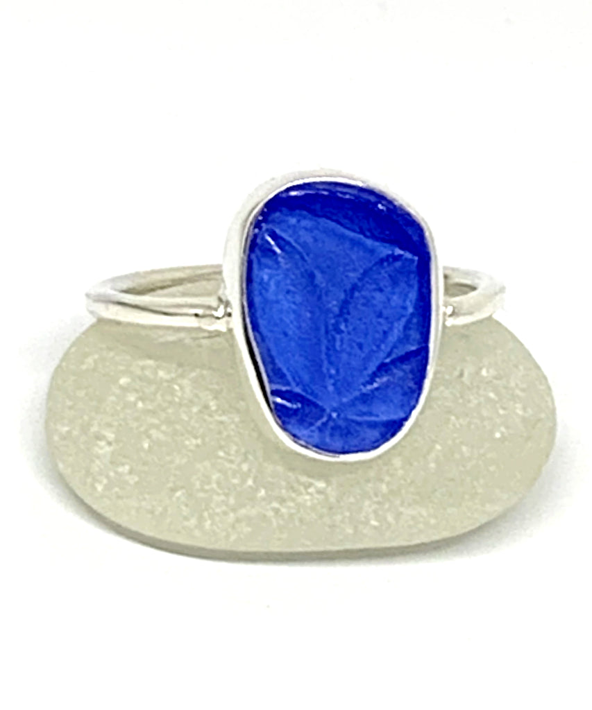 Leaf Pattern Blue Sea Glass 