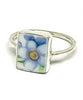 White & Yellow Flower on Blue Vintage Pottery Rectangle 