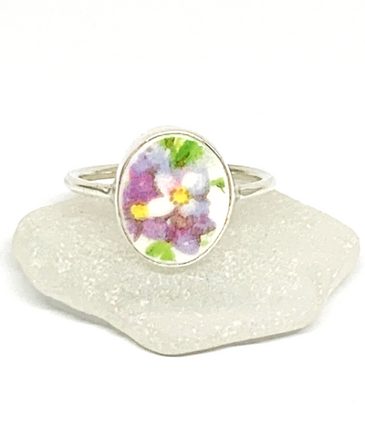 Purple and Yellow Flowers Vintage Pottery Oval 