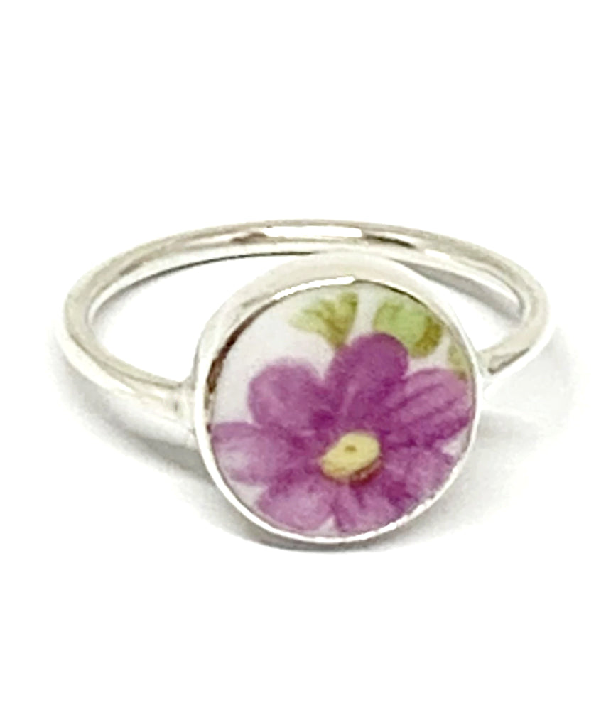 Purple & Yellow Flower Vintage Pottery Round 