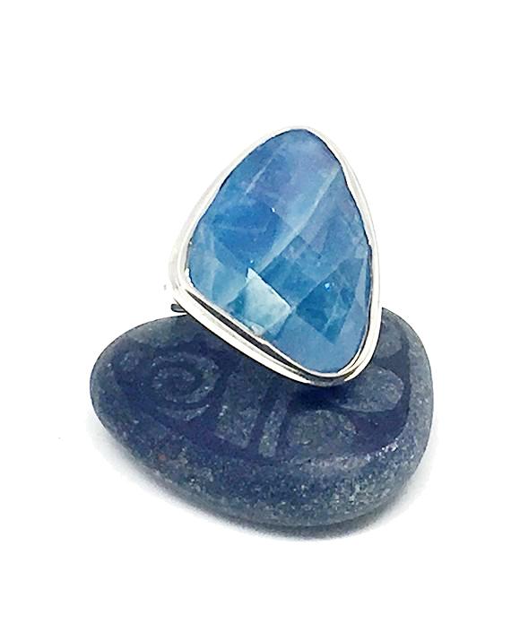 Faceted Amazonite Large Triangular Shape Ring - Size 8.5