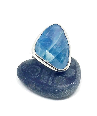 Faceted Amazonite Large Triangular Shape Ring - Size 8.5