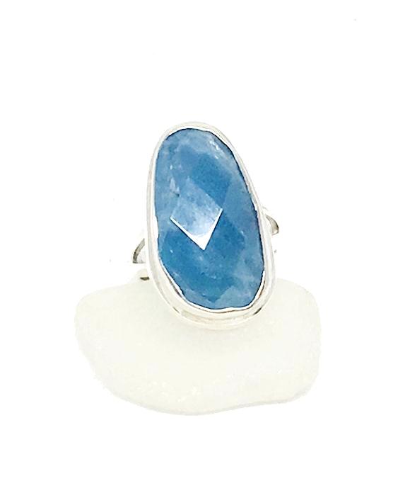 Faceted Amazonite Thin Drop Shape Ring - Size 6