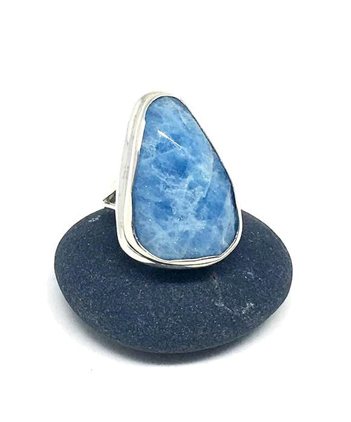 Faceted Amazonite Big Triangular Shape Ring - Size 7