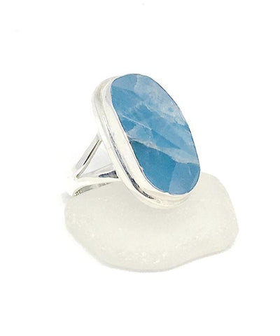 Faceted Amazonite Long Chunky Shape Ring - Size 7