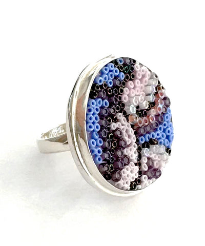Purple, Pink & Lavender Beaded Fused Glass Statement Ring - Size 8