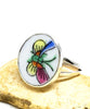 Colorful Butterfly Oval Vintage Pottery Ring- Size 6.5