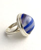 Blue Striped Fused Glass Bubble Ring - Size 7