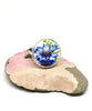 Blue Flower Round Vintage Pottery Ring- Size 6