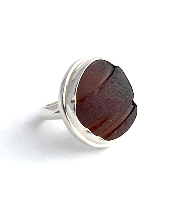 Brown Textured Sea Glass Ring - Size 6