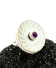 Vintage Mother of Pearl Button with Amethyst Ring - Size 7.5
