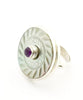 Vintage Mother of Pearl Button with Amethyst Ring - Size 7.5