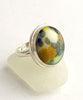 Cream with Steel Blue & Yellow Speckles Fused Glass Bubble Ring - Size 8.5