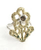 Lace Flower Cast in Yellow Brass with Faceted Smokey Quartz Ring - Size 6.5