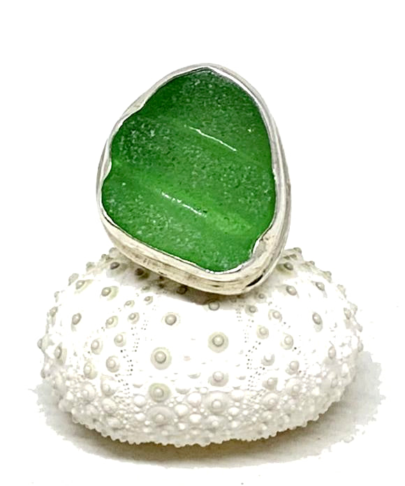 Green Textured Sea Glass Ring - Size 7