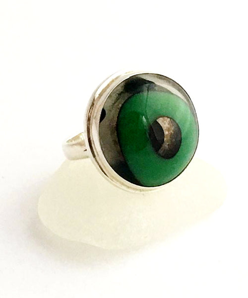 Green Circle Fused Glass Bubble Ring - Size 7